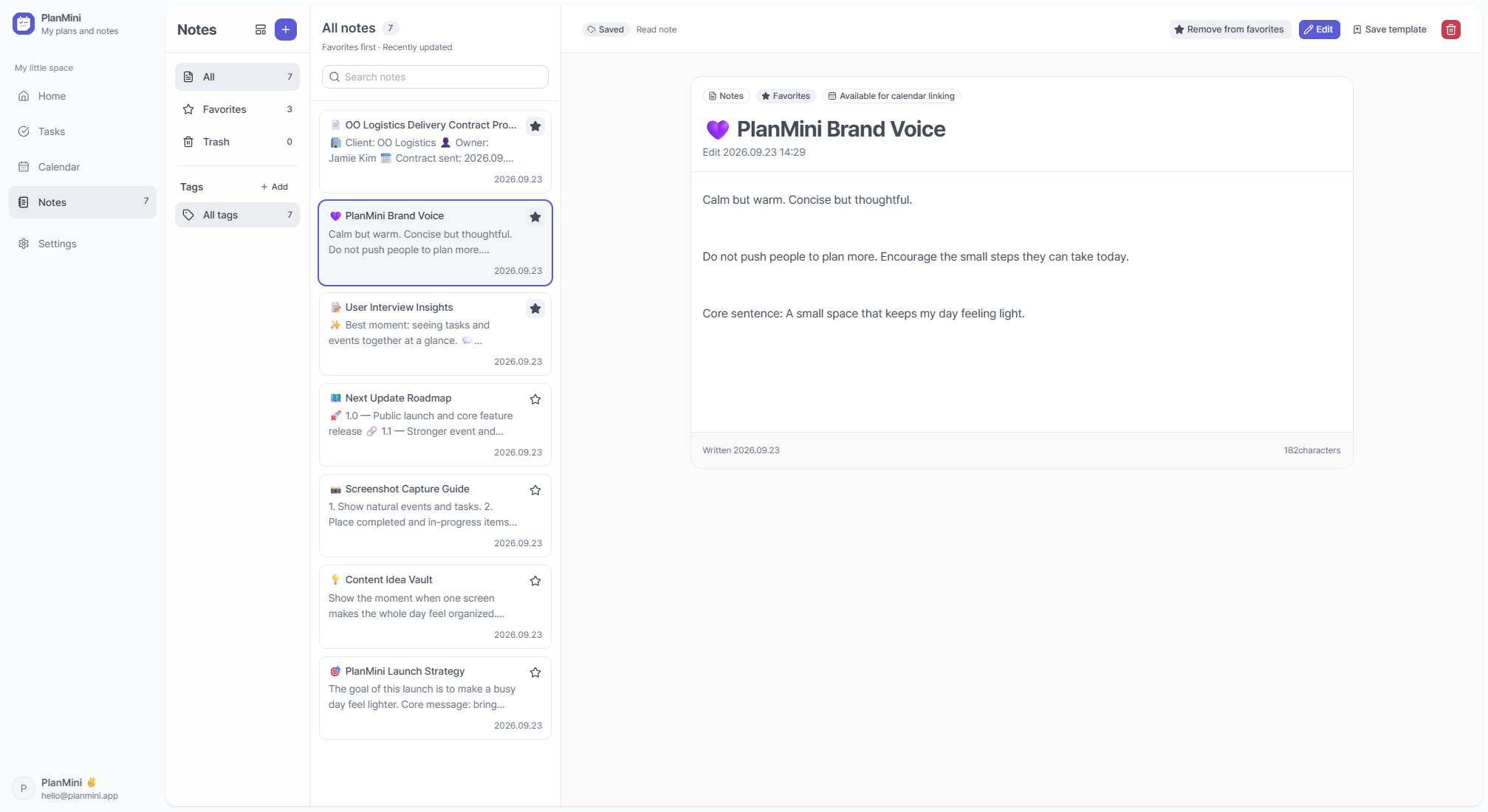 Notes with favorites, tags and rich text